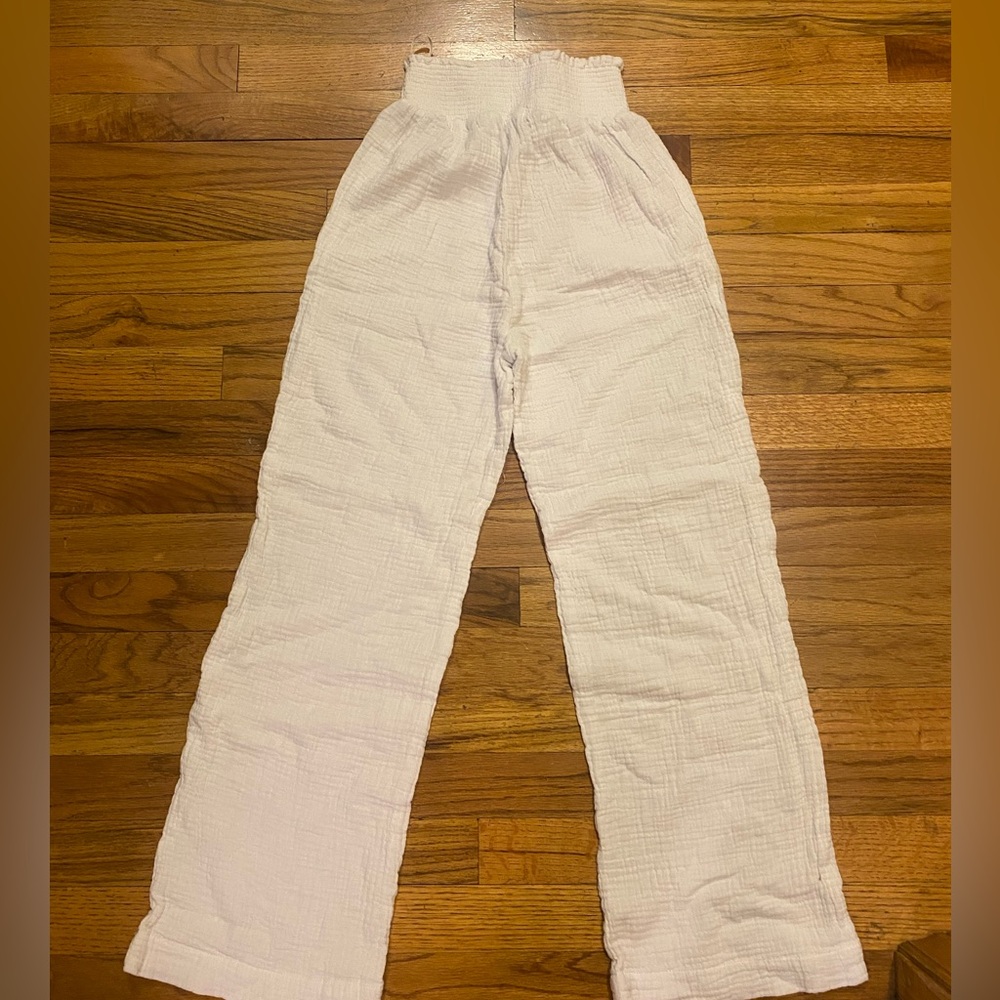 White Textured Pants
